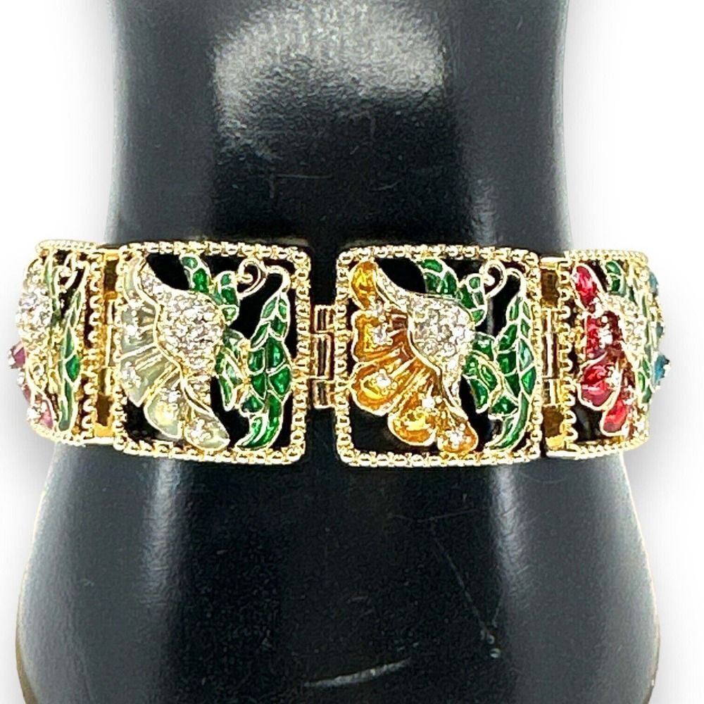 Multicolor Gold-Tone Crystal Enamel Floral Bracelet Marked K CHMF